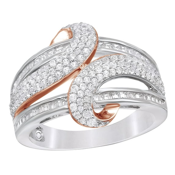 AFFY White Natural Diamond Bypass Ring In Two-Tone 10k White Gold (0.75 Cttw)