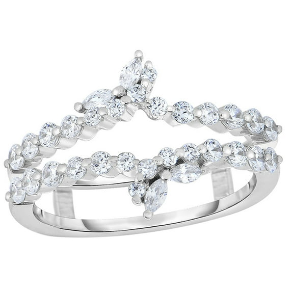 AFFY White Natural Diamond Bypass Solitaire Enhancer Ring In 14k White Gold (0.75 Cttw)