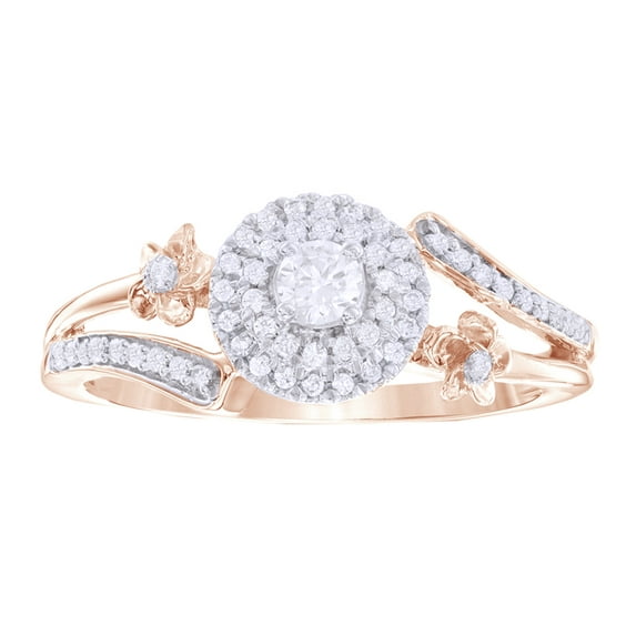 AFFY White Natural Diamond Bypass Split Shank Flower Ring in 10k Rose Gold