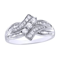 AFFY White Natural Diamond Bypass Three Stone Ring in 10k White Gold