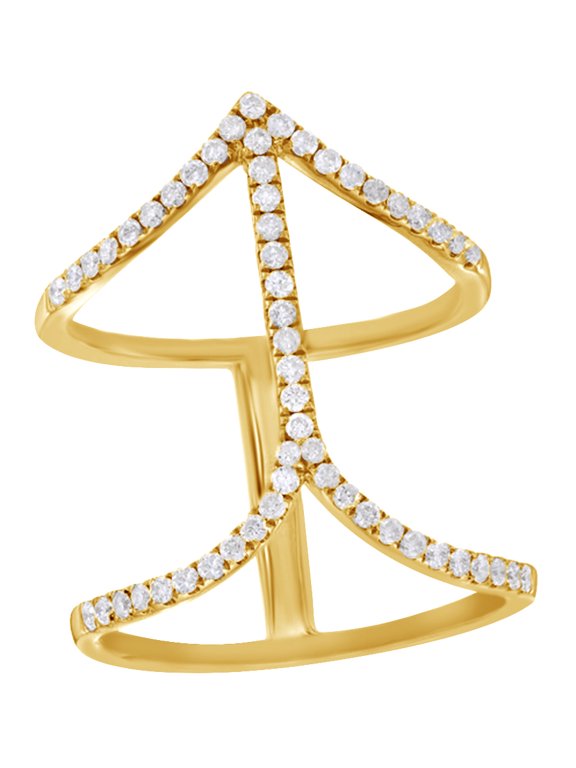 White Natural Diamond Cage Engagement Ring in 10k Yellow Gold