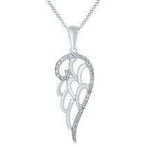 White Natural Diamond Charm Angel Wing Pendant Necklace In 14K White Gold Over Sterling Silver (0.09 Ct)