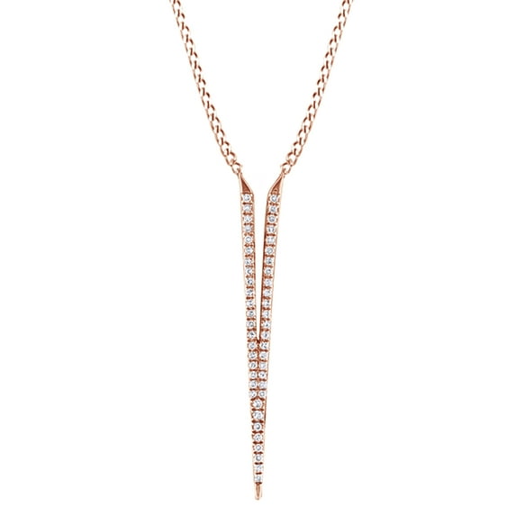 AFFY White Natural Diamond Chevron Drop Necklace in 14K Solid Rose Gold (0.5 Ct)