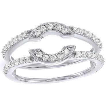 White Natural Diamond Circle Frame Solitaire Enhancer Ring in 10k White Gold (0.33 Cttw)