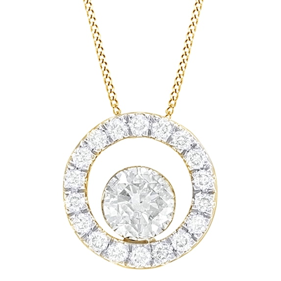 AFFY White Natural Diamond Circle Pendant Necklace in 14K Solid Yellow Gold (0.25 Ct)