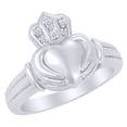thumbnail image 1 of AFFY White Natural Diamond Claddagh Men's Ring in 14k White Gold (0.03 Cttw) Ring Size : 9.5, 1 of 1