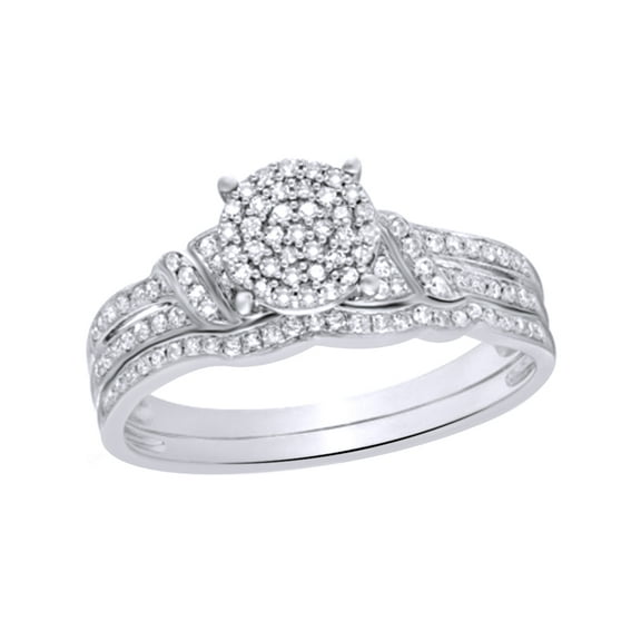 AFFY White Natural Diamond Cluster Bridal Set In 10k White Gold (0.25 Cttw)