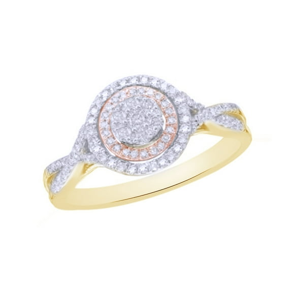 AFFY 0.33CT White Natural Diamond Cluster Double Frame Ring in 10k Yellow Gold-6.5