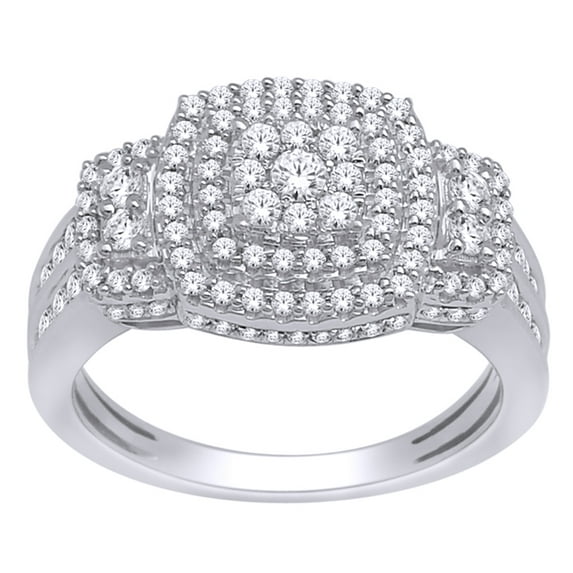 AFFY White Natural Diamond Cluster Double Frame Ring in 10K White Gold (1 cttw)