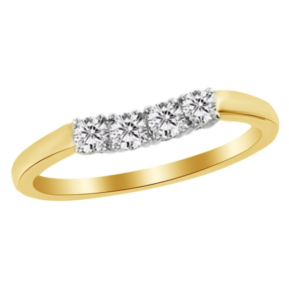 AFFY White Natural Diamond Cluster Engagement Ring In 10k Yellow Gold (0.1 Cttw)