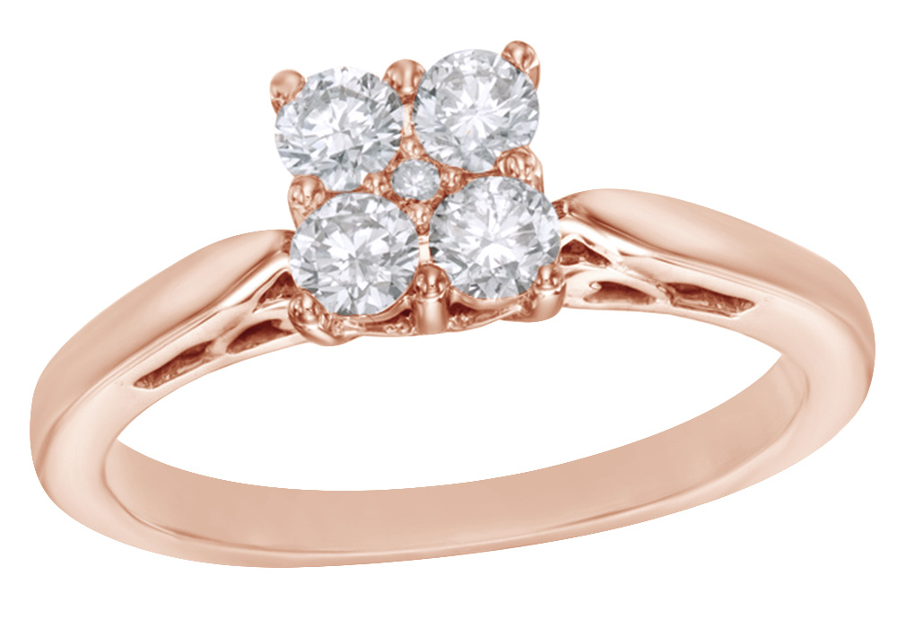 White Natural Diamond Cluster Engagement Ring in 10k Rose Gold (0.5 ...