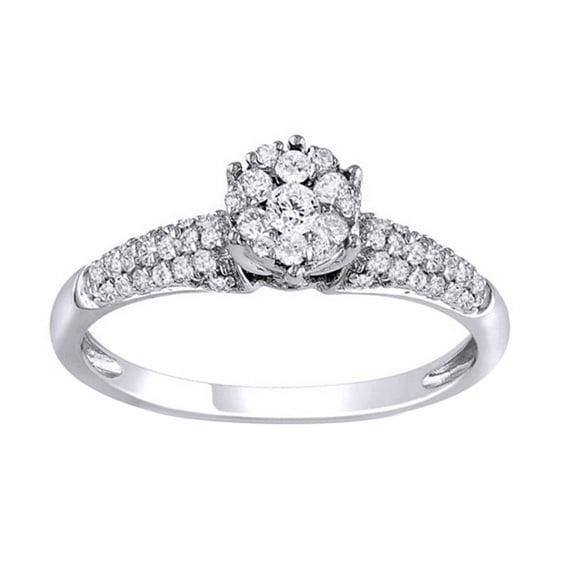 AFFY White Natural Diamond Cluster Engagement Ring in 10k White Gold