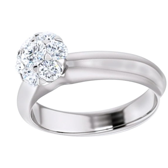 AFFY White Natural Diamond Cluster Engagement Wedding Ring In 14K White Gold (0.5 Cttw)