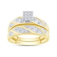 thumbnail image 1 of AFFY White Natural Diamond Cluster Engagement & Wedding Trio Band Ring Set In 10k Yellow Gold (0.33 Cttw), 1 of 9
