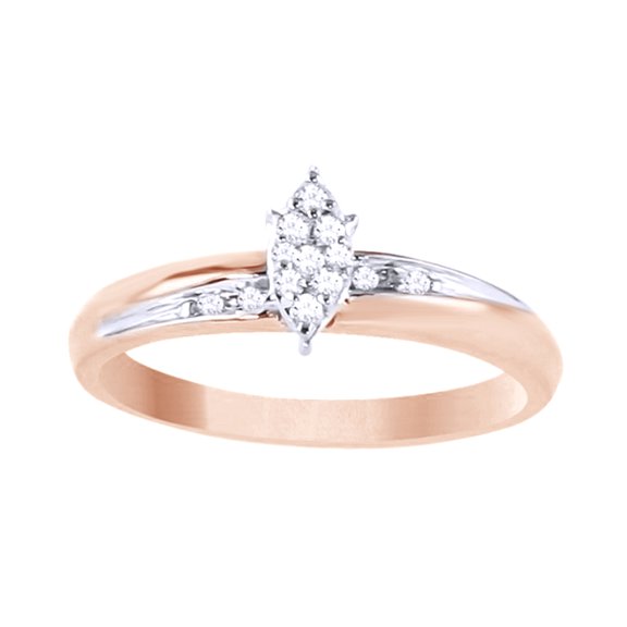 AFFY White Natural Diamond Cluster Engagement & Wedding Two-Tone Trio Bridal Ring Set In 10k Rose Gold (0.14 Cttw)