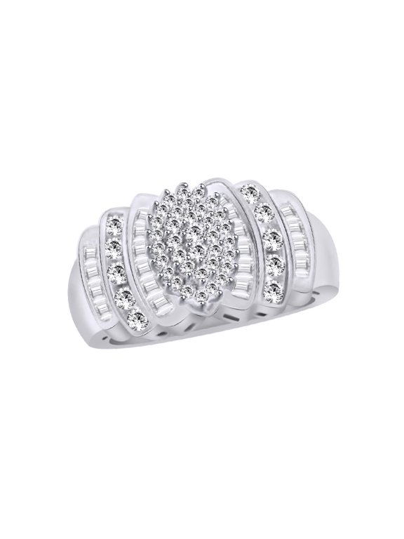 White Natural Diamond Cluster Estate Ring In 10k White Gold (0.5 Cttw)