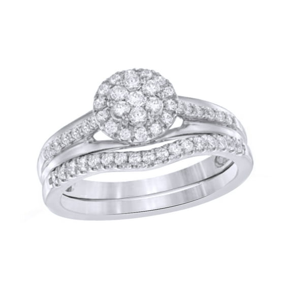 AFFY White Natural Diamond Cluster Frame Bridal Ring Set In 10k White Gold (0.5 Cttw)