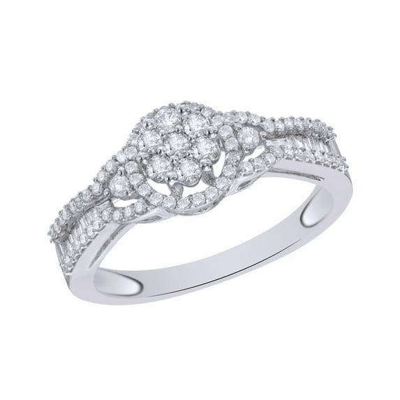 AFFY White Natural Diamond Cluster Frame Ring In 10k White Gold (0.5 Cttw)