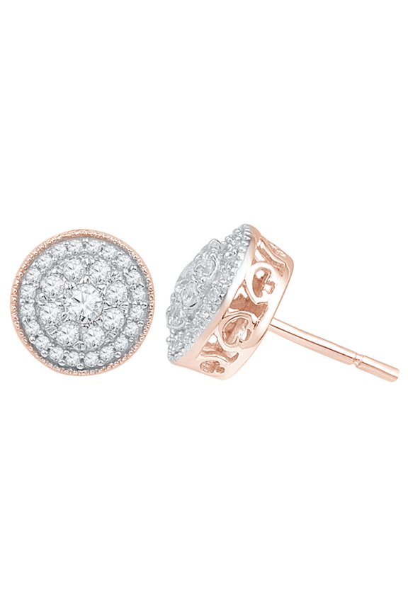 White Natural Diamond Cluster Frame Stud Earrings in 10K Rose Gold (0.5 Cttw )