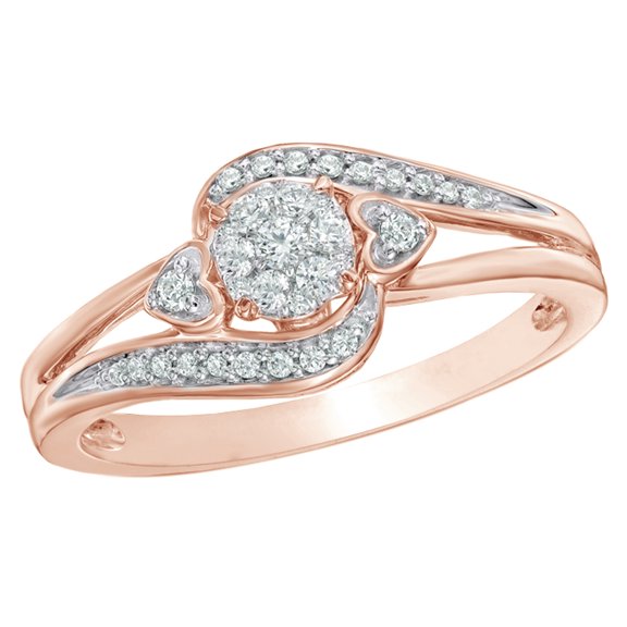 AFFY White Natural Diamond Cluster Heart Sides Promise Ring in 10k Rose Gold