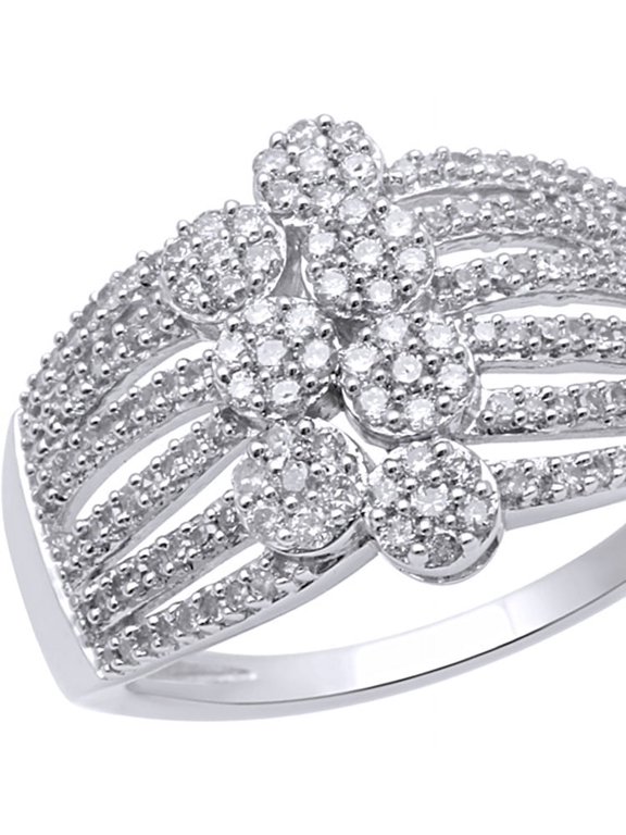 White Natural Diamond Cluster Linear Orbit Ring in 10k White Gold