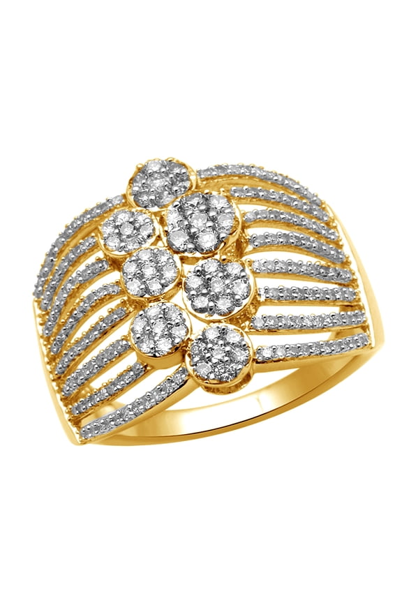 White Natural Diamond Cluster Linear Orbit Ring in 10k Yellow Gold (1 cttw)