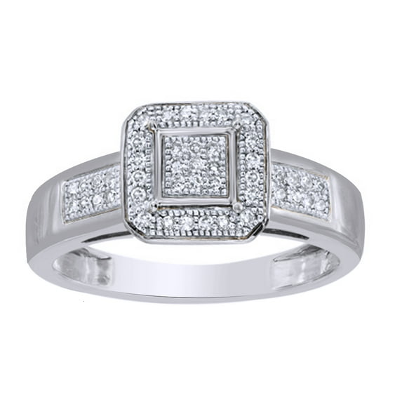 AFFY White Natural Diamond Cluster Octagonal Frame Engagement Ring in 10K White Gold