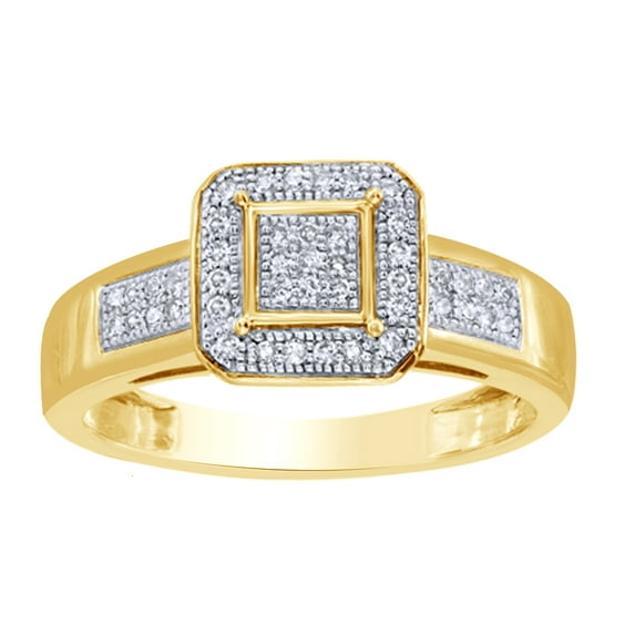 AFFY White Natural Diamond Cluster Octagonal Frame Engagement Ring in 10K Yellow Gold