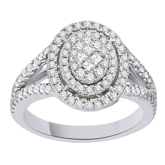 AFFY White Natural Diamond Enagement Cluster Ring in 14k White Gold (1 Cttw, I2-I3 Clarity, I-J Color)-4