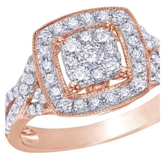 AFFY White Natural Diamond Cluster Square Frame Engagement Ring in 10K Rose Gold (0.75 cttw)