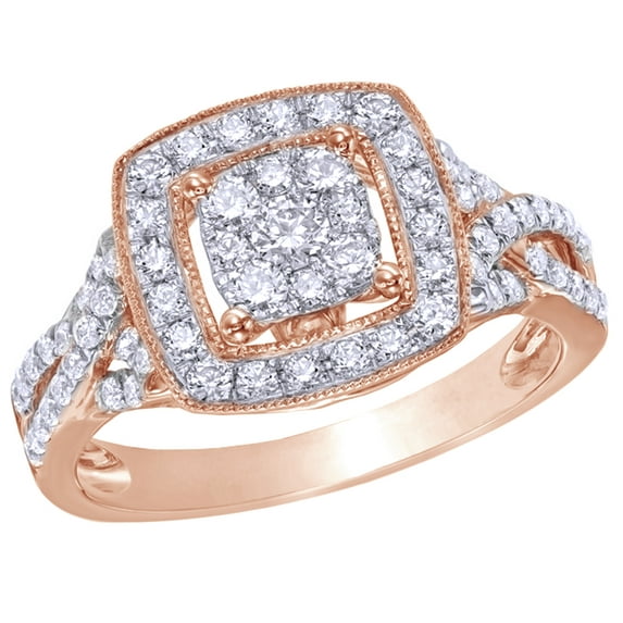 AFFY White Natural Diamond Cluster Square Frame Engagement Ring in 10K Rose Gold (0.75 cttw)