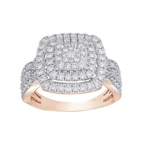 AFFY White Natural Diamond Cluster Square Frame Vintage Style Ring in 10K Rose Gold (1 cttw)