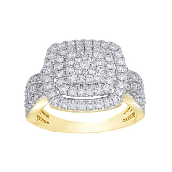 AFFY White Natural Diamond Cluster Square Frame Vintage Style Ring in 10K Yellow Gold (1 cttw)