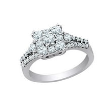 Solid 10K White Gold Real Natural Diamond Square Cluster Anniversary ...