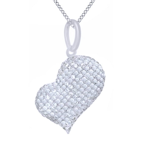 AFFY White Natural Diamond Cluster Tilted Heart Pendant in 14K White Gold Over Sterling Silver (5/8 Cttw)