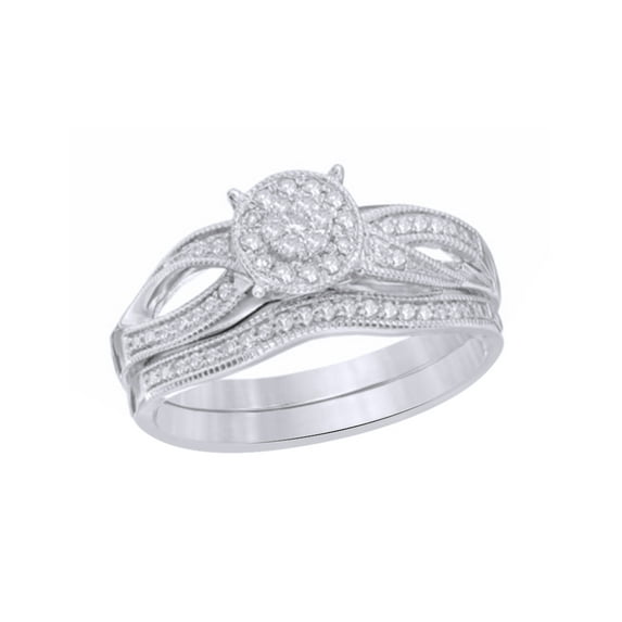 AFFY White Natural Diamond Cluster Vintage-Style Bridal Set In 10k White Gold (0.25 Cttw)