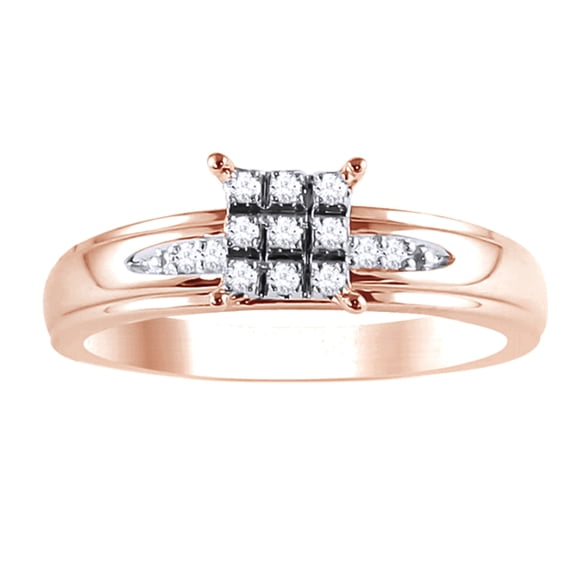 AFFY White Natural Diamond Cluster Wedding Trio Ring Set In 14k Rose Gold (0.17 Cttw)