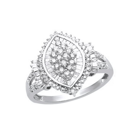 AFFY White Natural Diamond Cocktail Cluster Ring In 10k White Gold (0.5 Cttw)