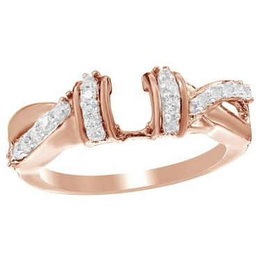 White Natural Diamond Collar Crossover Solitaire Enhancer Ring in 10k Rose Gold (0.33 Cttw)