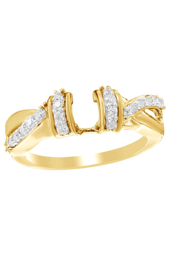 White Natural Diamond Collar Crossover Solitaire Enhancer Ring in 10k Yellow Gold (0.33 Cttw)