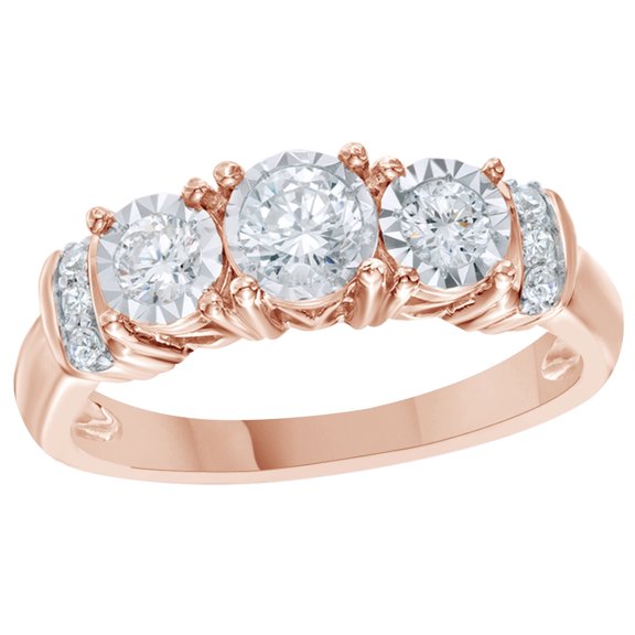 White Natural Diamond Collar Promise Ring in 10k Rose Gold