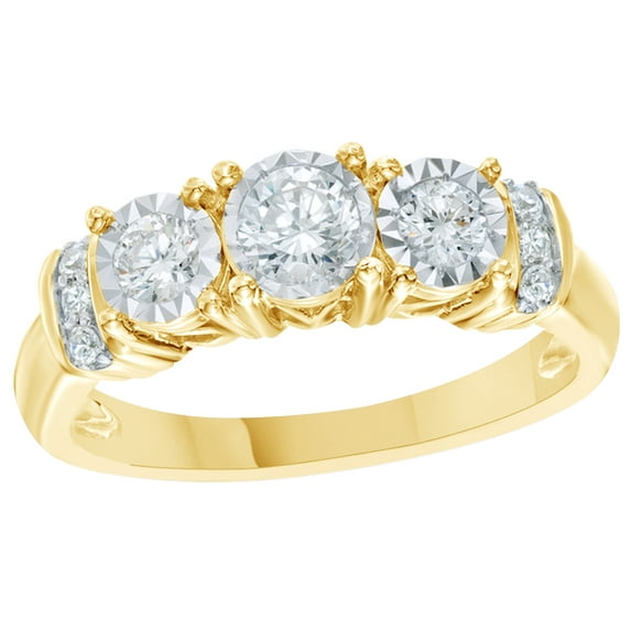 White Natural Diamond Collar Promise Ring in 10k Yellow Gold By Jewel Zone US