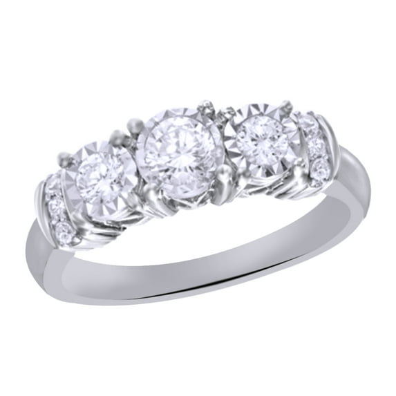 AFFY White Natural Diamond Collar Three-Stone Ring In 10k White Gold (0.5 Cttw)