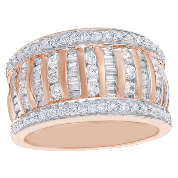 AFFY White Natural Diamond Column Band Ring in 10k Rose Gold (1 Cttw)