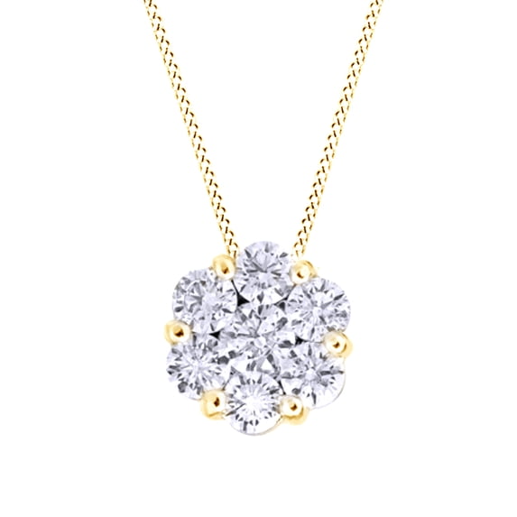 AFFY White Natural Diamond Composite Pendant Necklace In 14K Solid Yellow Gold (1 Ct)