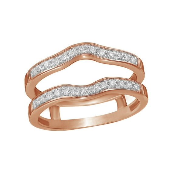 AFFY White Natural Diamond Contour Solitaire Enhancer Guard Ring in 14k Rose Gold (1/4 Cttw)