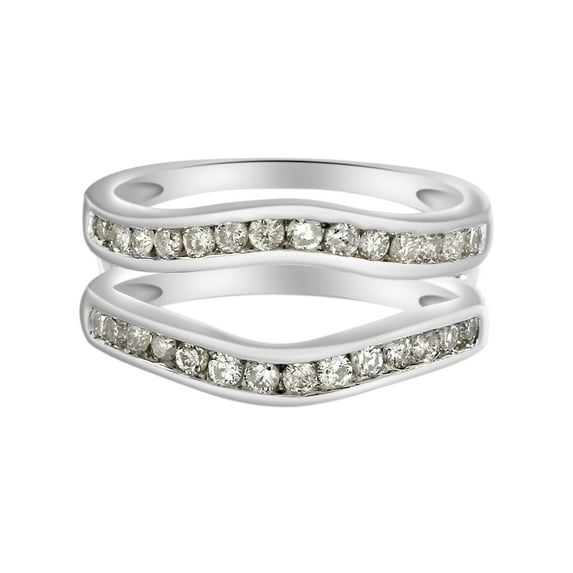 AFFY White Natural Diamond Contour Solitaire Ring Guard Enhancer in 14k White Gold (1/2 Cttw)