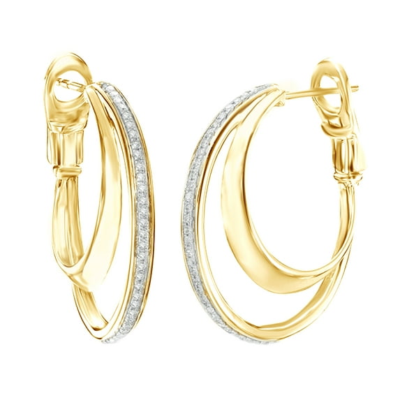 AFFY White Natural Diamond Crescent Hoop Earrings in 10k Yellow Gold (0.2 Cttw )