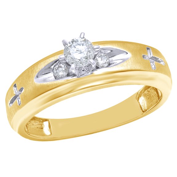 AFFY White Natural Diamond Cross Engagement Ring in 14k Yellow Gold (0.25 Cttw)