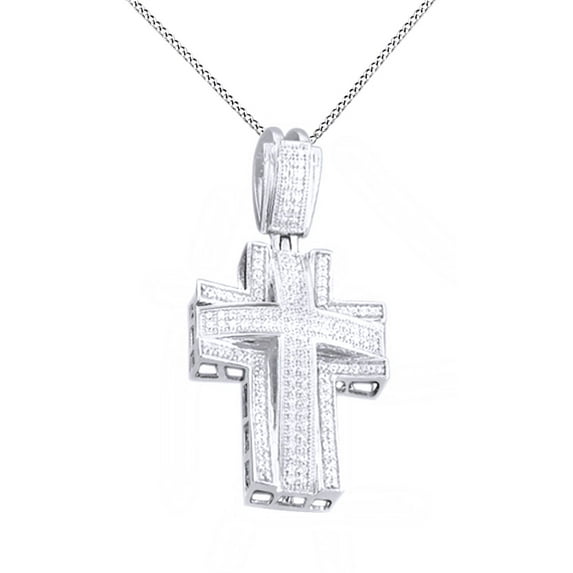 AFFY White Natural Diamond Cross Pendants in 14k White Gold (0.57 Cttw)